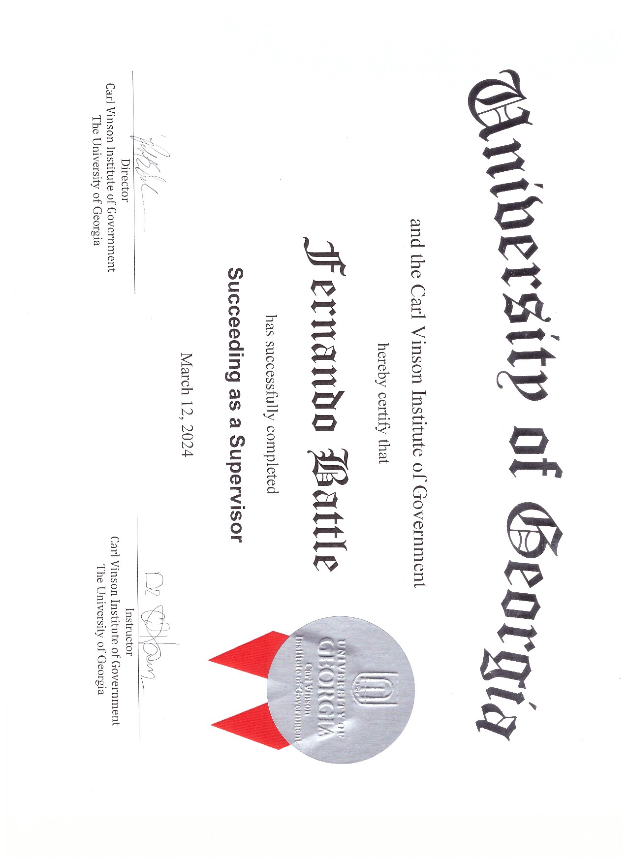 Supervisor UGA Certificate